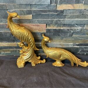 Vintage SYROCO Gold Peacock Figurine Pair - Decorative Sculpture